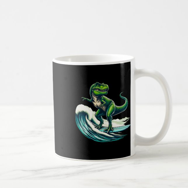 T-rex Dinosaur Surfing Surfer Surfboard Gift For M Coffee Mug (Right)