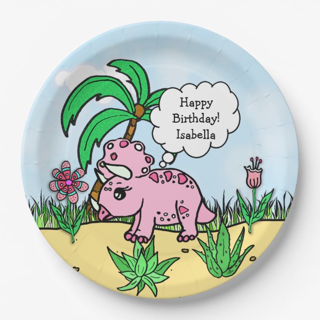 T-Rex Dinosaur Themed Birthday Plates (Front)