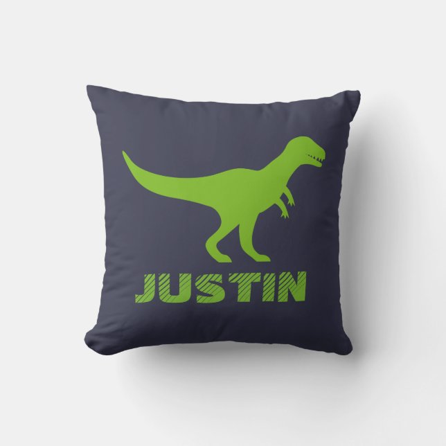 T Rex dinosaur throw pillow personalised for kids (Front)