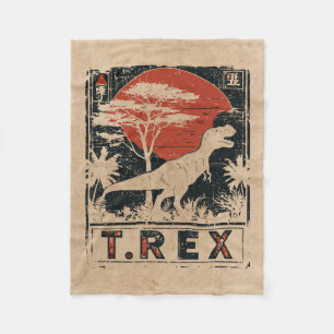 T-Rex Dinosaur Vintage Art Wabi Sabi Red Sun Fleece Blanket