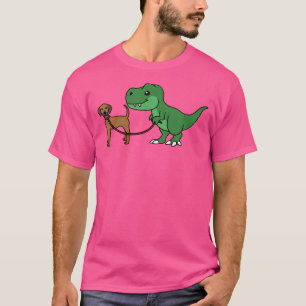 T Rex Dinosaur Walking Rhodesian Ridgeback Dog T-Shirt