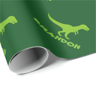 T-rex dinosaur wrapping paper and custom kids name
