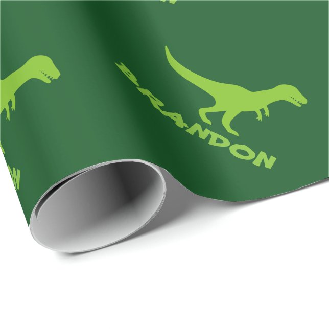 T-rex dinosaur wrapping paper and custom kids name (Roll Corner)