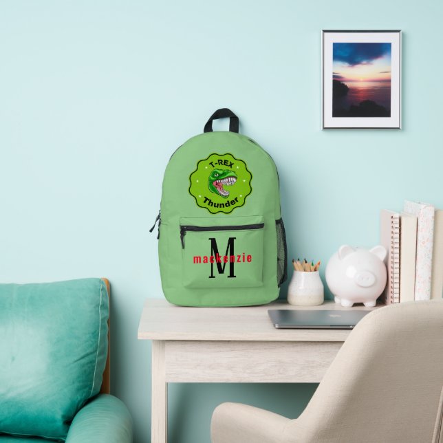 T-rex Dinosaurs Dino Monogram Personalised Girls Printed Backpack (Insitu)