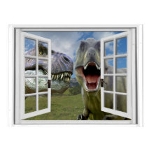 T-Rex Dinosaurs Faux Window View