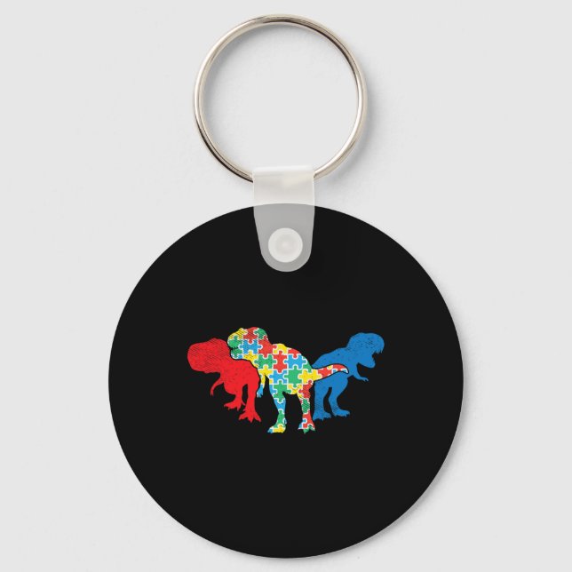 T-Rex Dinosaurs Puzzle Dino Autism Awareness ASL G Key Ring (Front)