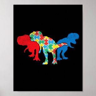 T-Rex Dinosaurs Puzzle Dino Autism Awareness ASL G Poster