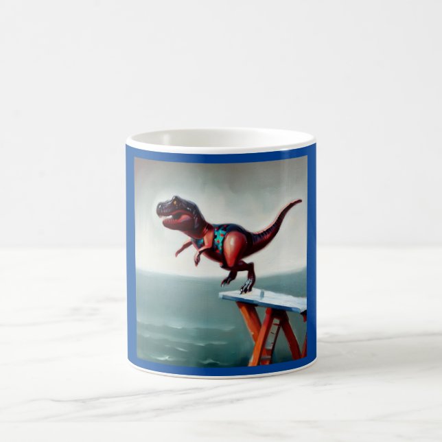 T Rex diving Coffee Mug (Center)