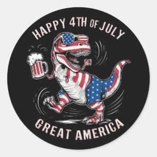 T-Rex donning the colors of the American flag Classic Round Sticker