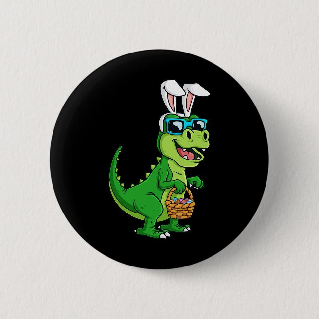 T Rex Easter Bunny With Eggs Basket Fun Dinosaur B 6 Cm Round Badge (Front)