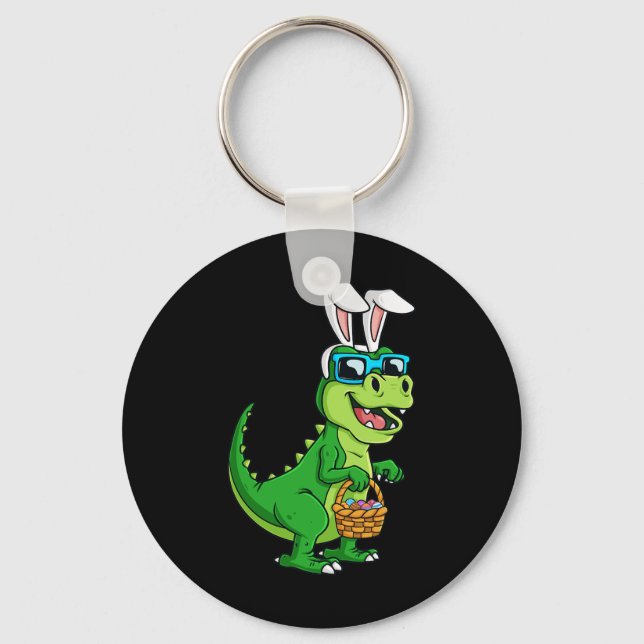 T Rex Easter Bunny With Eggs Basket Fun Dinosaur B Key Ring (Front)