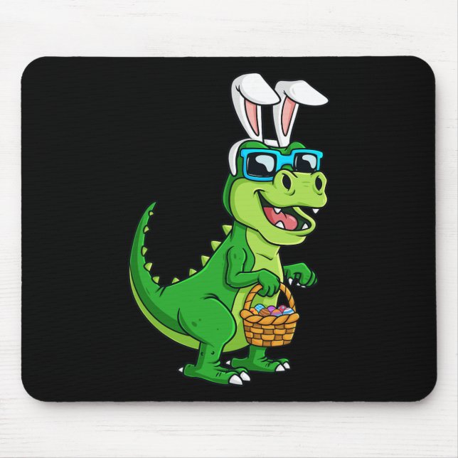 T Rex Easter Bunny With Eggs Basket Fun Dinosaur B Mouse Mat (Front)