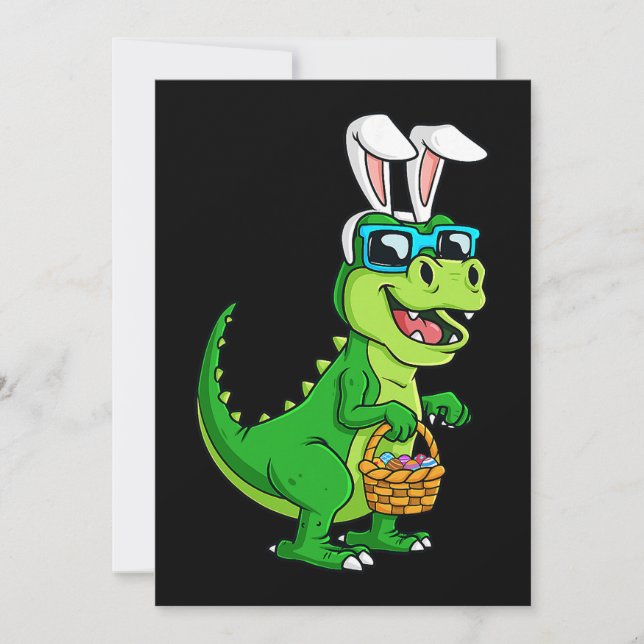 T Rex Easter Bunny With Eggs Basket Funny Dinosaur Invitation (Front)
