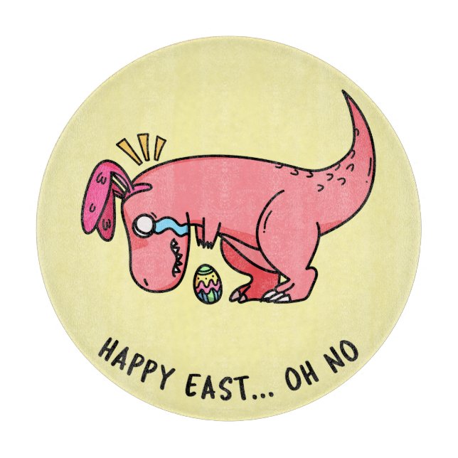 T-Rex Easter Struggle Round Glass Cutting Board (Front)