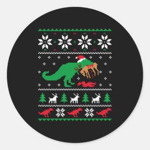 T Rex Eating Reindeer Funny Dinosaur Christmas Ugl Classic Round Sticker