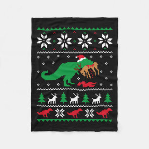 T Rex Eating Reindeer Funny Dinosaur Christmas Ugl Fleece Blanket