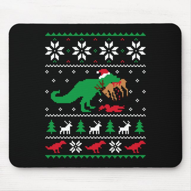 T Rex Eating Reindeer Funny Dinosaur Christmas Ugl Mouse Mat (Front)