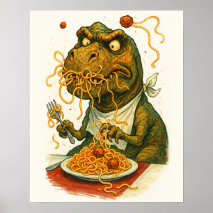 T-Rex Eating Spaghetti Poster