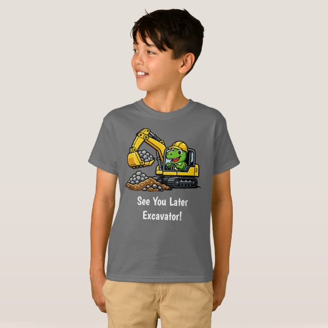 T-Rex Excavator Construction Boys T-Shirt (Front Full)