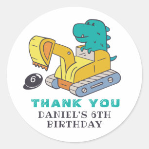 T-Rex Excavator Construction Kids Birthday Party Classic Round Sticker