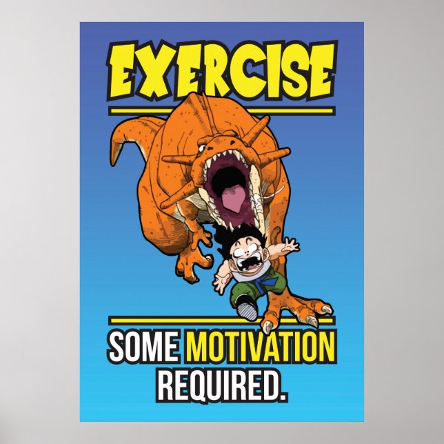 T-Rex Exercise Motivation - Funny Anime Gym Poster (Front)