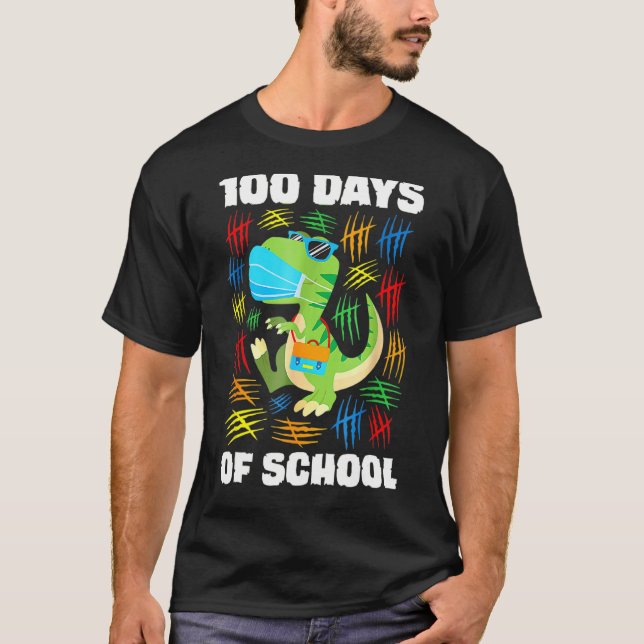 T Rex Face Mask Funny 100 Days Of School Boys Girl T-Shirt (Front)