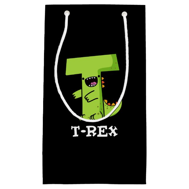 T-Rex Funny Alphabet Dinosaur Pun  Dark BG Small Gift Bag (Front)