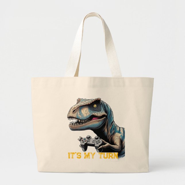 T-Rex Gamer It’s My Turn Design Large Tote Bag (Front)