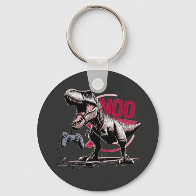 T-Rex Gamer Rage No More Design Key Ring (Front)