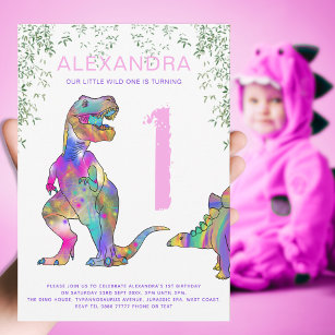 T. rex girls 1st Birthday Party pink Invitation