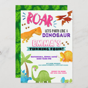 T-Rex Girl's Dinosaur Birthday Party Invitation