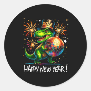 T Rex Happy New Year 2026 Disco Ball Fireworks Tee Classic Round Sticker