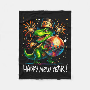 T Rex Happy New Year 2026 Disco Ball Fireworks Tee Fleece Blanket
