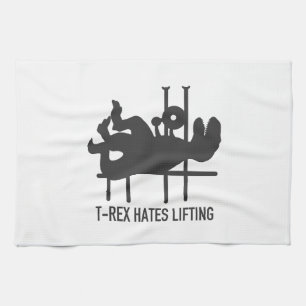 T-rex hates lifting - Choose background color Tea Towel