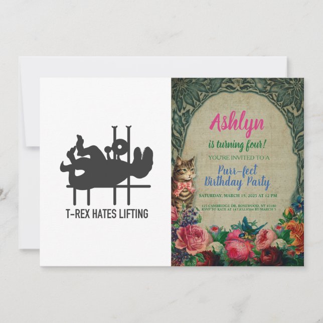 T-rex hates lifting - Choose background colour Invitation (Front)