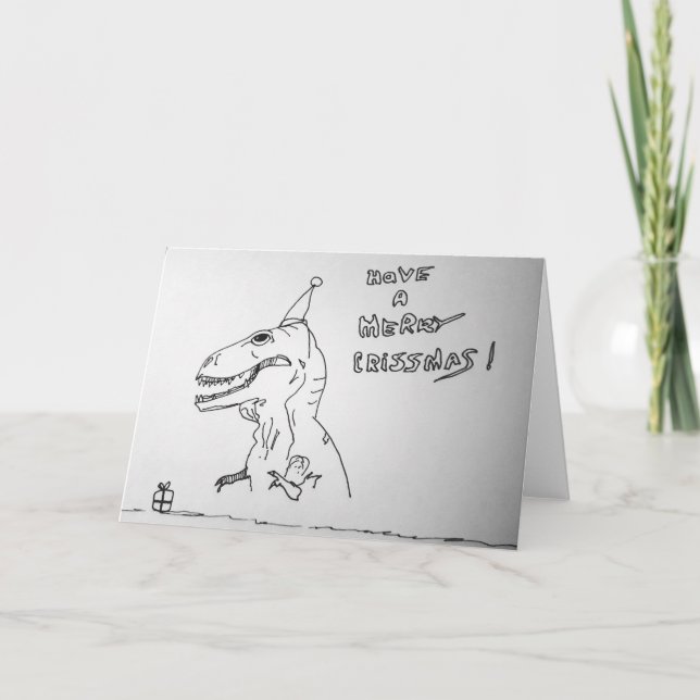 T Rex Hates Opening Presents Christmas  Card (Front)
