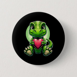 T-rex Holding Heart Valentine's Day Cute Dinosaur  6 Cm Round Badge