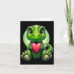 T-rex Holding Heart Valentine's Day Cute Dinosaur Card