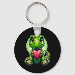 T-rex Holding Heart Valentine's Day Cute Dinosaur Key Ring