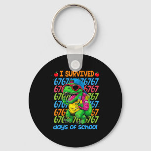 T-rex I Survived 67 Days Of School Six Seven Meme Key Ring