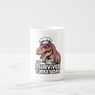 T-Rex I Survived Turkey Day Chef  Bone China Mug