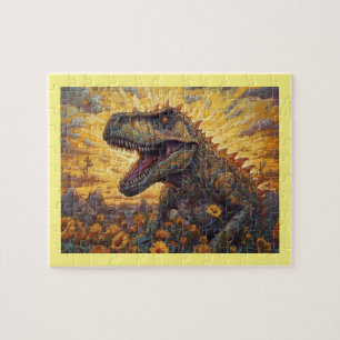 T-rex in a Sunflower field Jigsaw Puzzle