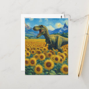 T-Rex in a Sunflower Field Postcard