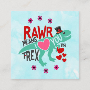 T-Rex in a Top Hat Cute Funny Valentine's Day Square Business Card