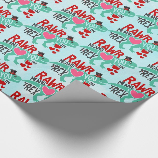 T-Rex in a Top Hat Cute Funny Valentine's Day Wrapping Paper (Corner)