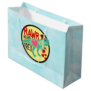 T-Rex in a Top Hat Rawr Means I Love You Funny Large Gift Bag