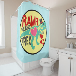 T-Rex in a Top Hat Rawr Means I Love You Funny Shower Curtain
