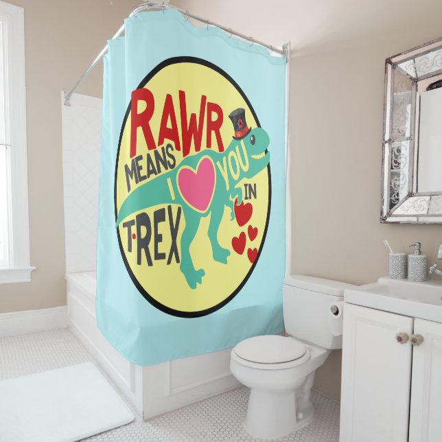 T-Rex in a Top Hat Rawr Means I Love You Funny Shower Curtain (In Situ)