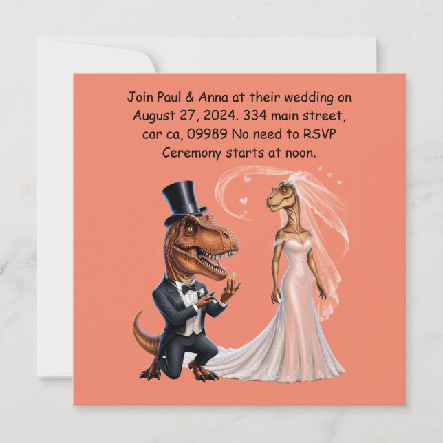 T-rex in tux holding ring proposing trex  invitation (Front)