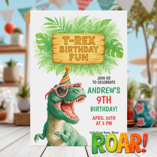 T-Rex Jungle Birthday Fun Invitation (Creator Uploaded)